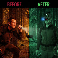 Upgraded Hunting Night Vision Goggles, Head-Mounted Night Vision Binoculars, 8X Digital Zoom, Built-In Compass, Key Backlight — Before & After