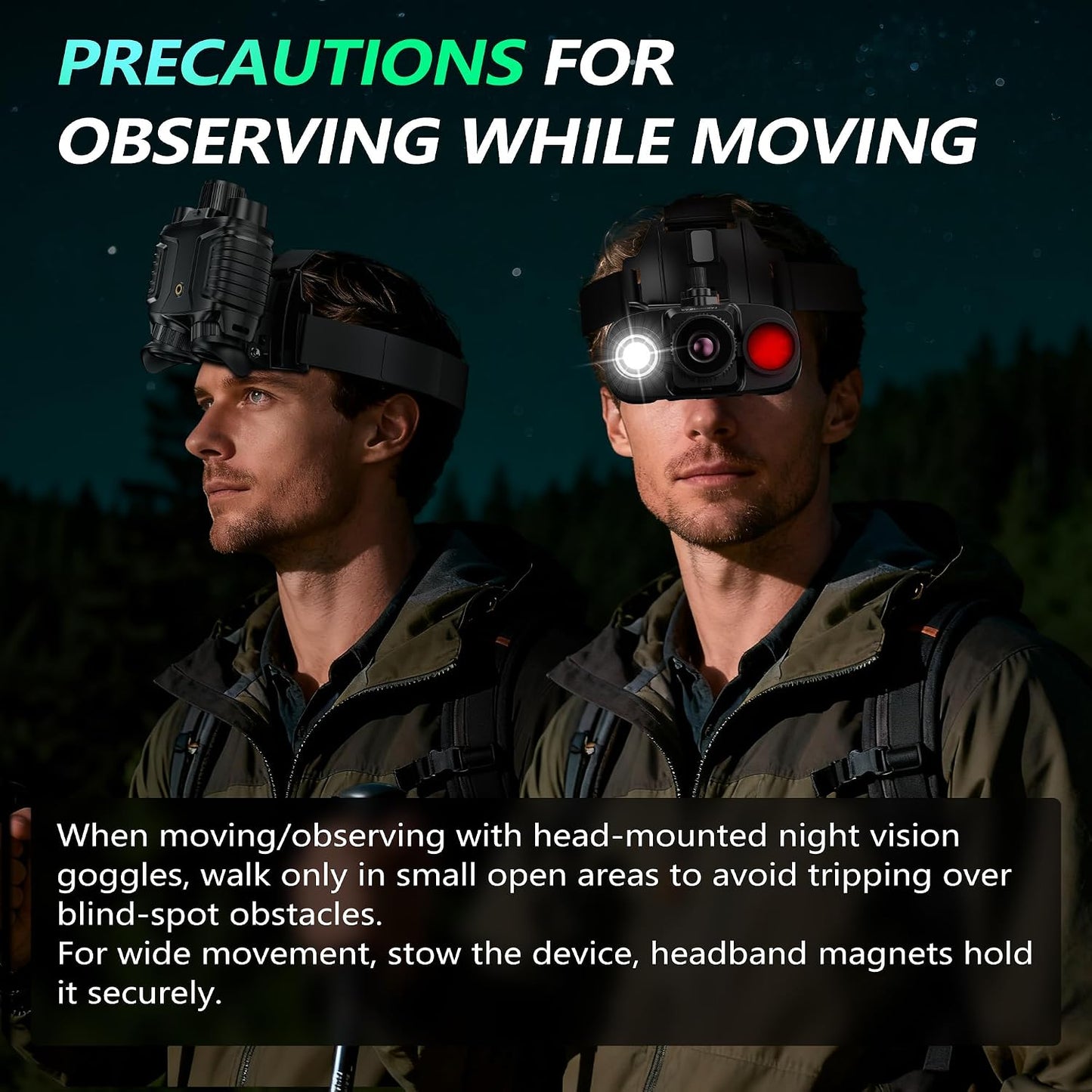 Night Vision Goggles, Upgraded Head-Mounted Night Vision Binoculars with Infrared, Tactical Flashlight, Built-In Compass, Key Backlight, 32GB Card, 8X Digital Zoom | 4500Mah Battery, 3''RGB Display, Starlight CMOS Sensor, 4K Recording, 36MP Photos, 8X Digital Zoom, Backlight, 3 Ways Using