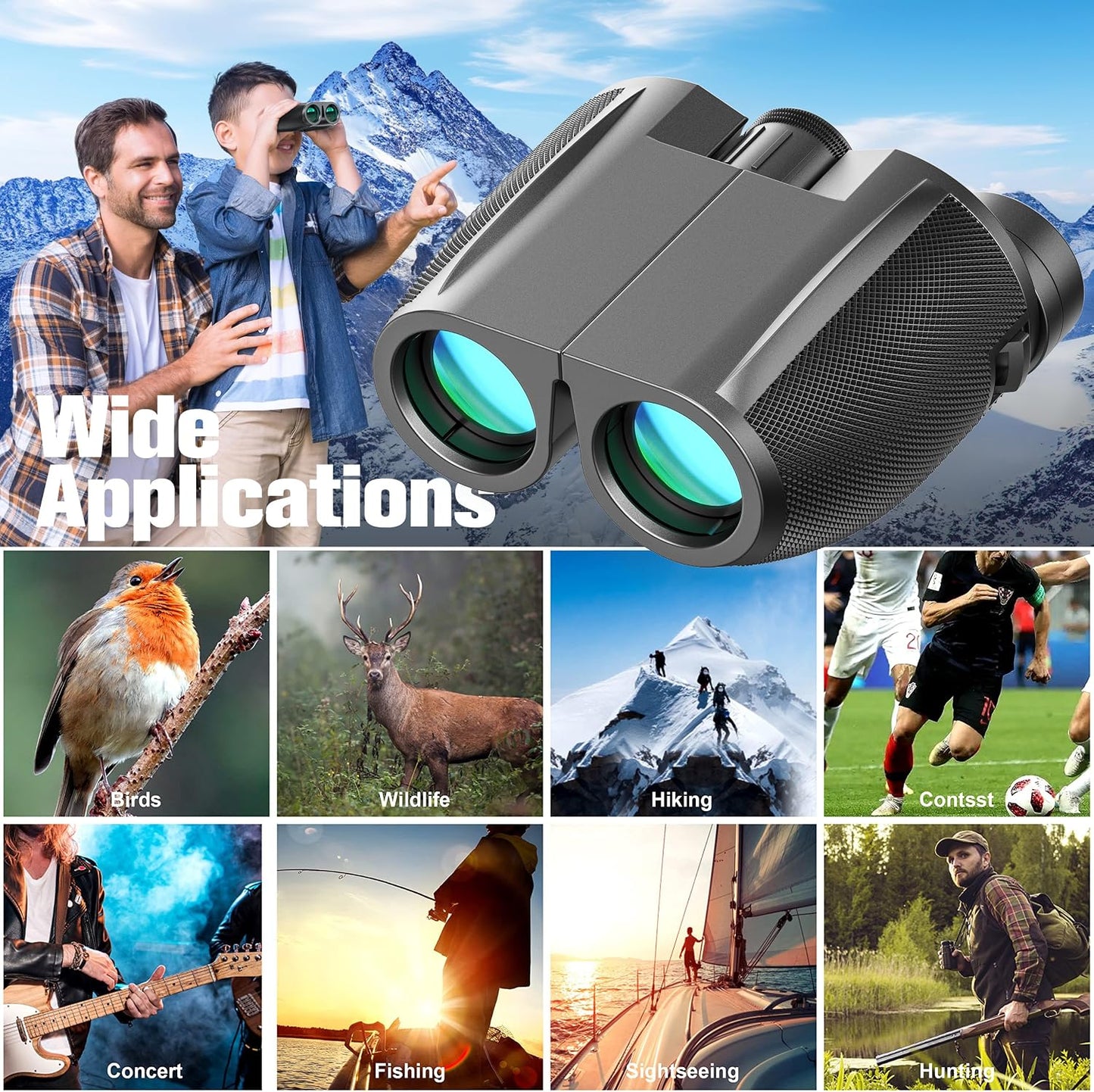 Binoculars 12X25 for Adults and Kids Compact Binocular Waterproof Binocular Wide Field of View for Bird Watching,Hiking,Hunting,Concert