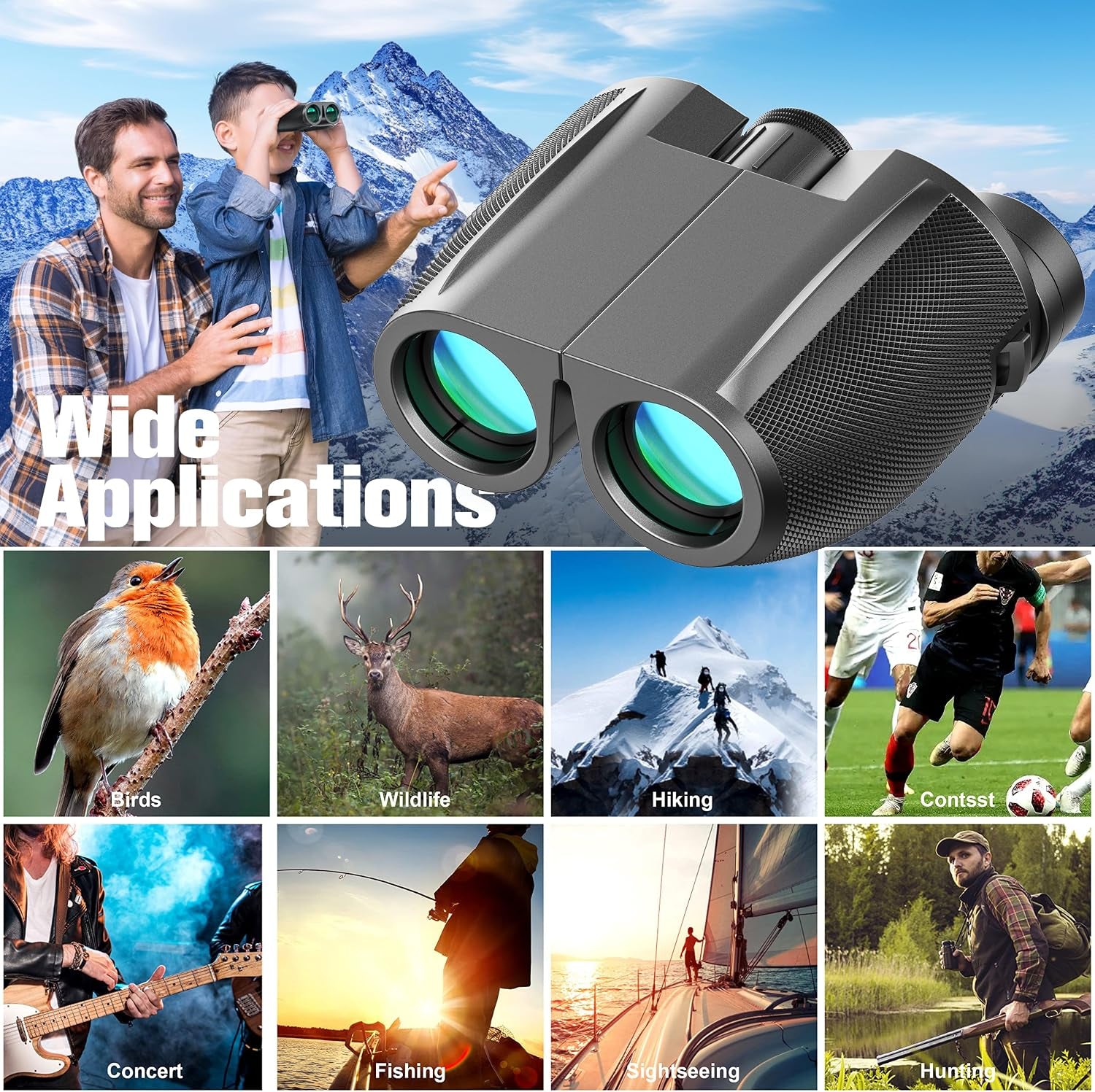 Binoculars 12X25 for Adults and Kids Compact Binocular Waterproof Binocular Wide Field of View for Bird Watching,Hiking,Hunting,Concert