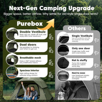 Tent 4 Person Tents for Camping with 2 Doors & Rainfly | Portable Waterproof & Windproof Tents, Large Mesh Ventilation, Easy Setup Family Tent for Camping, Hiking and Backpacking