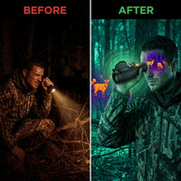 Night Vision Monocular 384X288 (50 Hz) Thermal Imaging Monoculars, 4X Digital Zoom, Detection 3620Yd, 5 Mode, 7H+, No-Shutter Tech Wifi Heat Vision Infrared Imager for Hunting Camping — Before & After