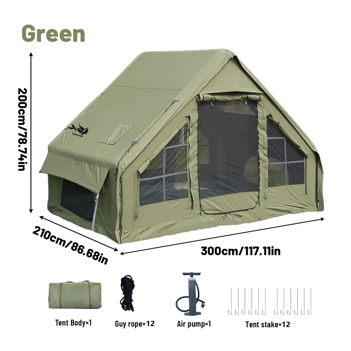 PAKICETUS Inflatable Camping Tent 4-8 People with Windows Portable Water-Resistant Camping Tent