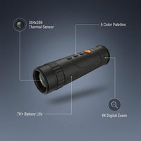 Thermal Imaging Monocular Designed for Night Vision, 384X288 Sensor, 4X Digital Zoom, 3620Yd Detection Range — infographic